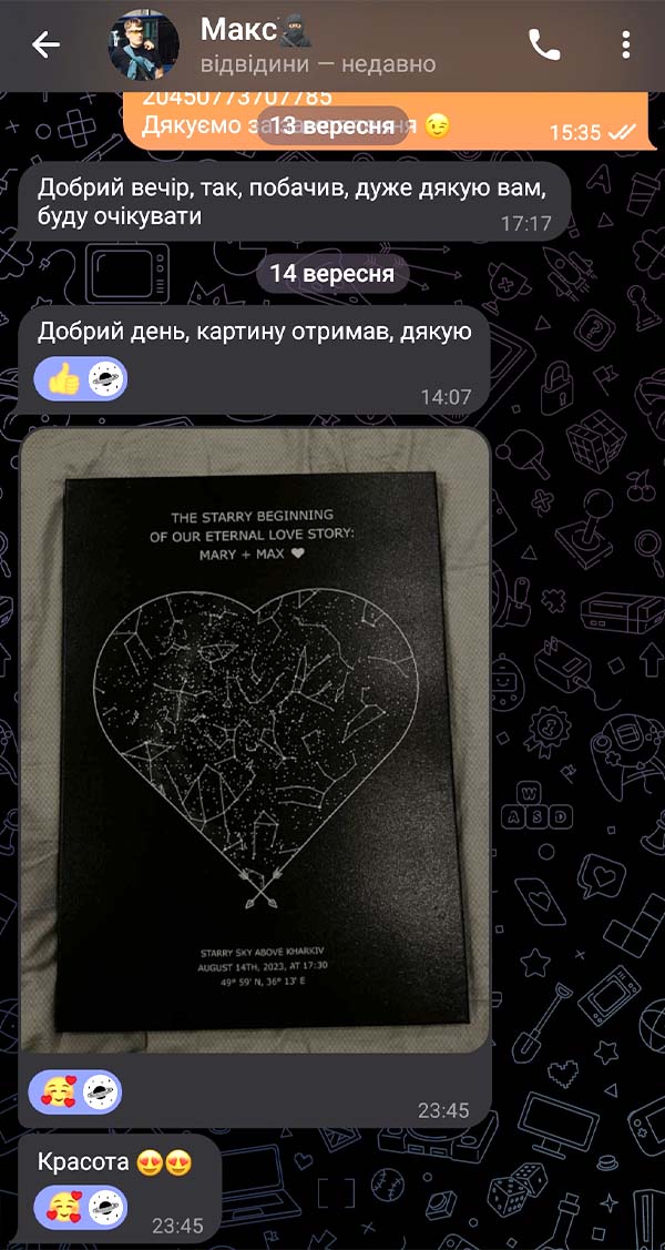 Відгук клієнта про зоряну карту