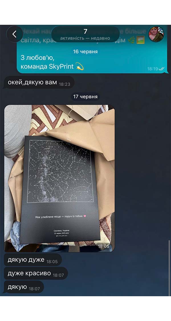 Відгук клієнта про зоряну карту